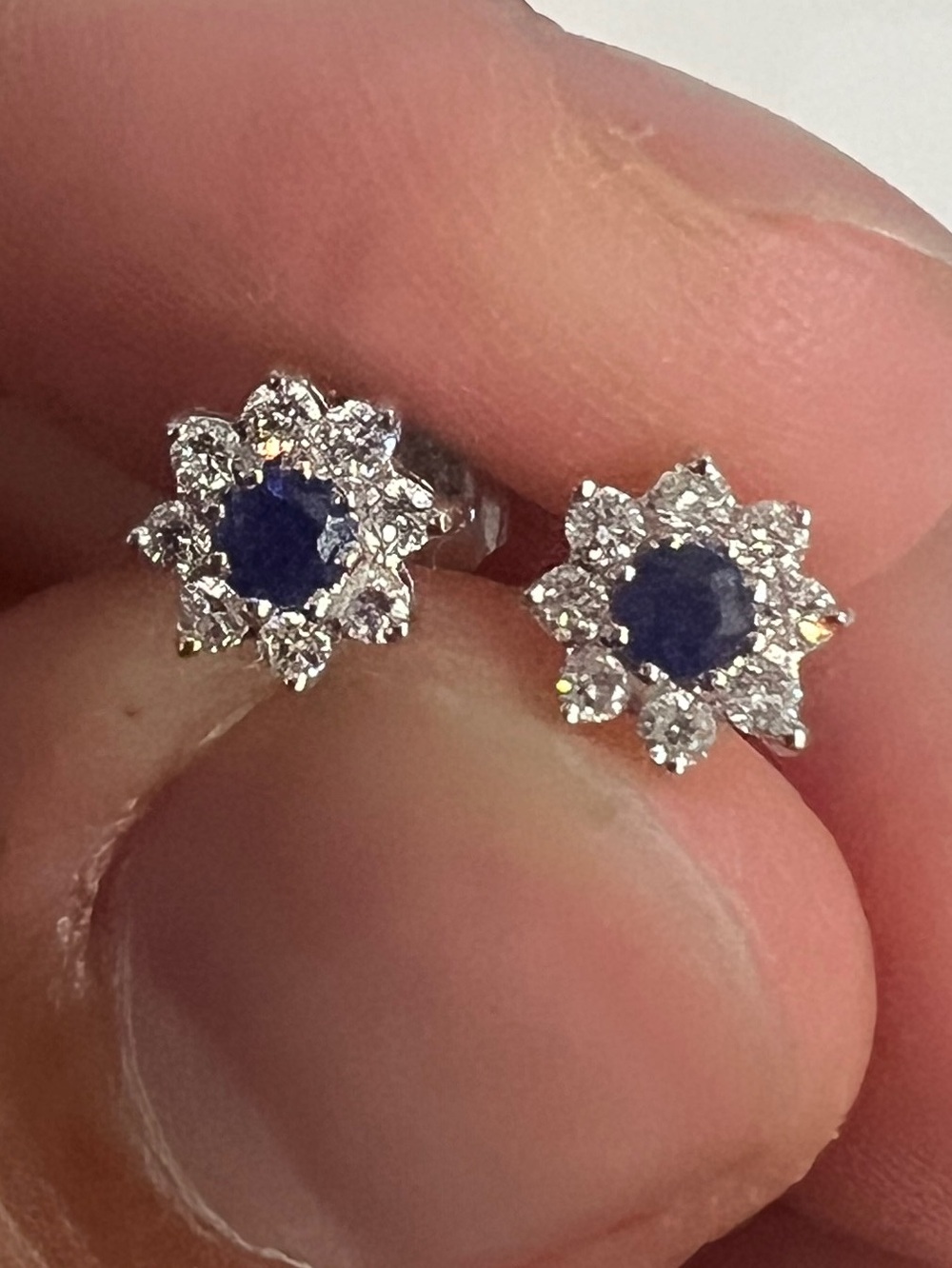 Blue Sapphire Halo Stud Earrings - Women Jewelry